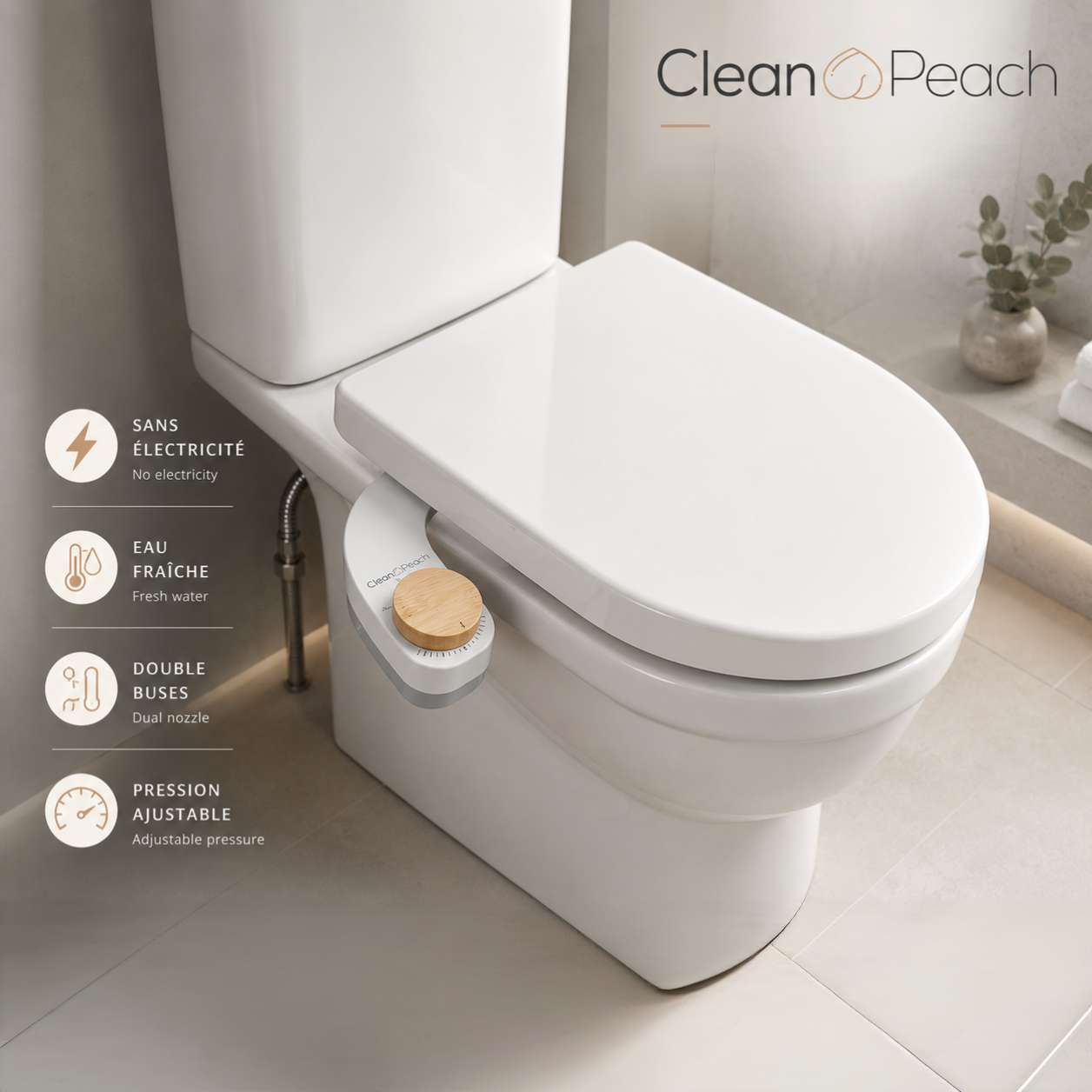 Clean🍑Peach® Bidet WC - Kit complet + bidet portable offert ! 
Installation sans électricité - Garantie 2 ans
Livraison Express 48h/72h gratuite