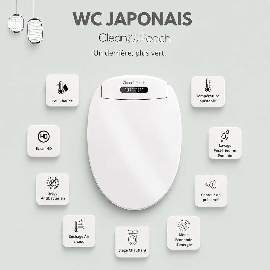 Abattant japonais intelligent - Kit complet Eau chaude + siège chauffant - Clean🍑Peach® - Marque française - Garantie 2 ans 
Livraison Express 48h/72h gratuite !