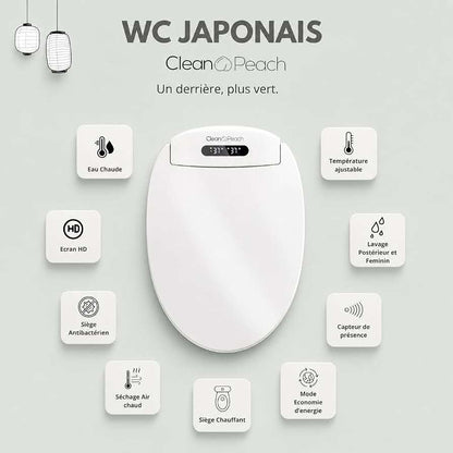 Abattant japonais intelligent - Kit complet Eau chaude + siège chauffant - Clean🍑Peach® - Marque française - Garantie 2 ans 
Livraison Express 48h/72h gratuite !