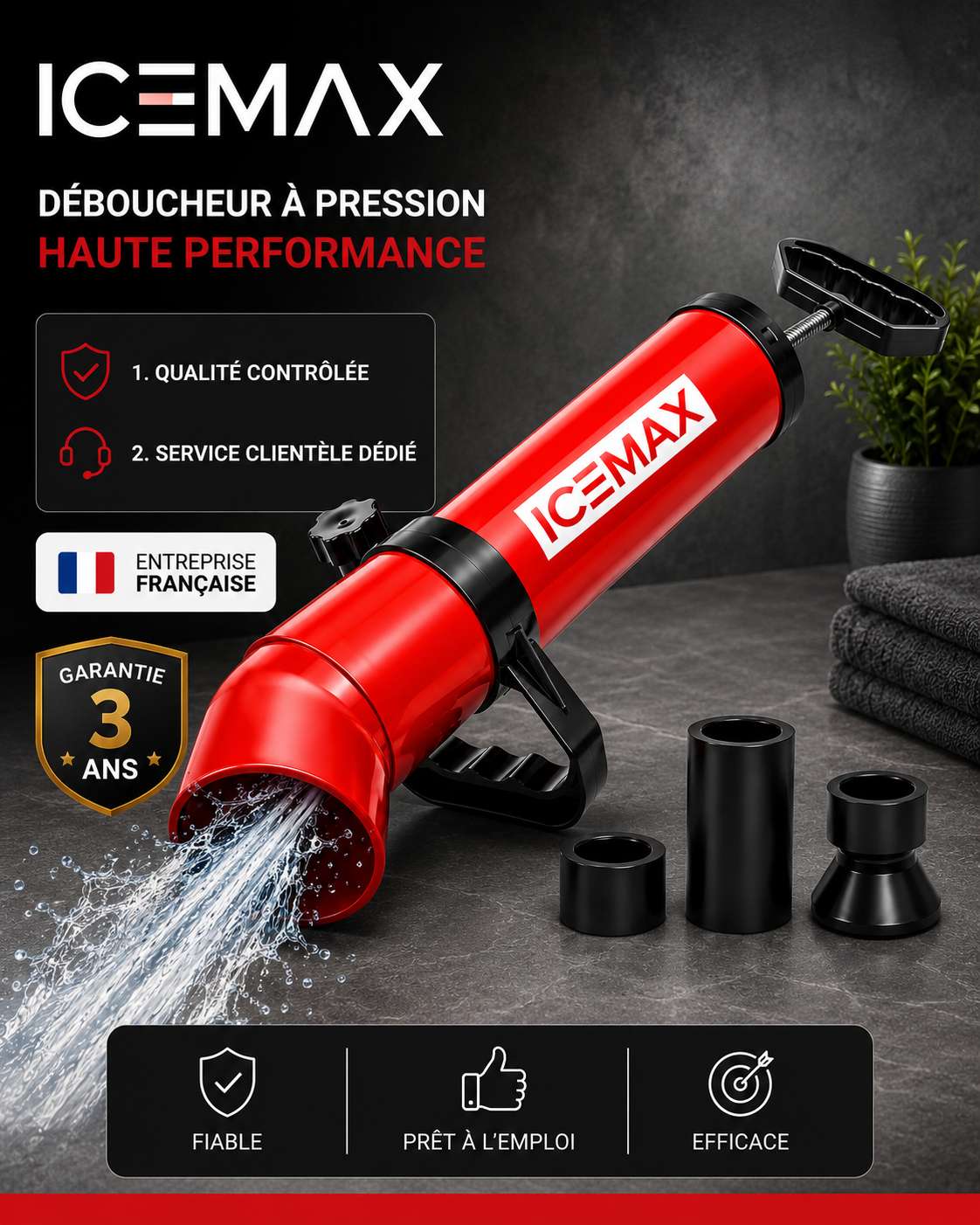Icemax® - Déboucheur WC professionnel - Compatible Evier / Douche & Baignoire - Marque Française 
Livraison Express 48h/72h gratuite !