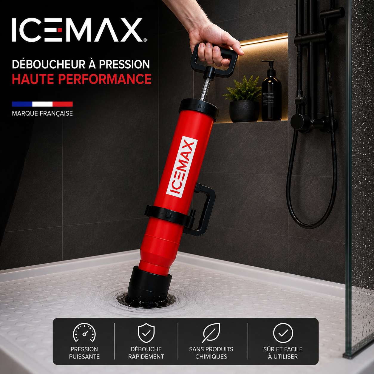 Icemax® - Déboucheur WC professionnel - Compatible Evier / Douche & Baignoire - Marque Française 
Livraison Express 48h/72h gratuite !