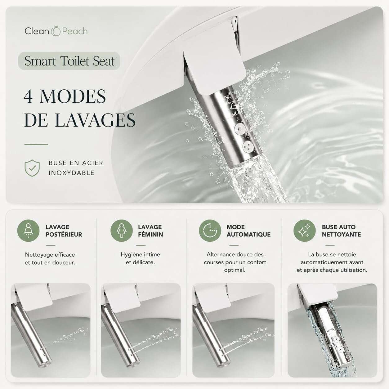 Abattant japonais intelligent - Kit complet Eau chaude + siège chauffant - Clean🍑Peach® - Marque française - Garantie 2 ans 
Livraison Express 48h/72h gratuite !
