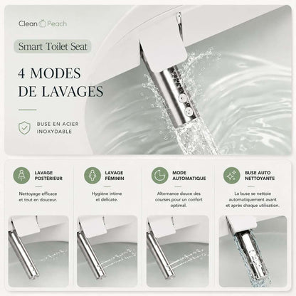 Abattant japonais intelligent - Kit complet Eau chaude + siège chauffant - Clean🍑Peach® - Marque française - Garantie 2 ans 
Livraison Express 48h/72h gratuite !