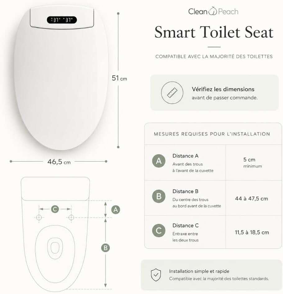 Abattant japonais intelligent - Kit complet Eau chaude + siège chauffant - Clean🍑Peach® - Marque française - Garantie 2 ans 
Livraison Express 48h/72h gratuite !