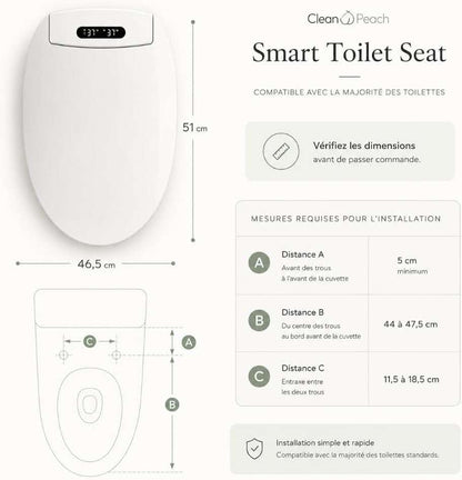 Abattant japonais intelligent - Kit complet Eau chaude + siège chauffant - Clean🍑Peach® - Marque française - Garantie 2 ans 
Livraison Express 48h/72h gratuite !